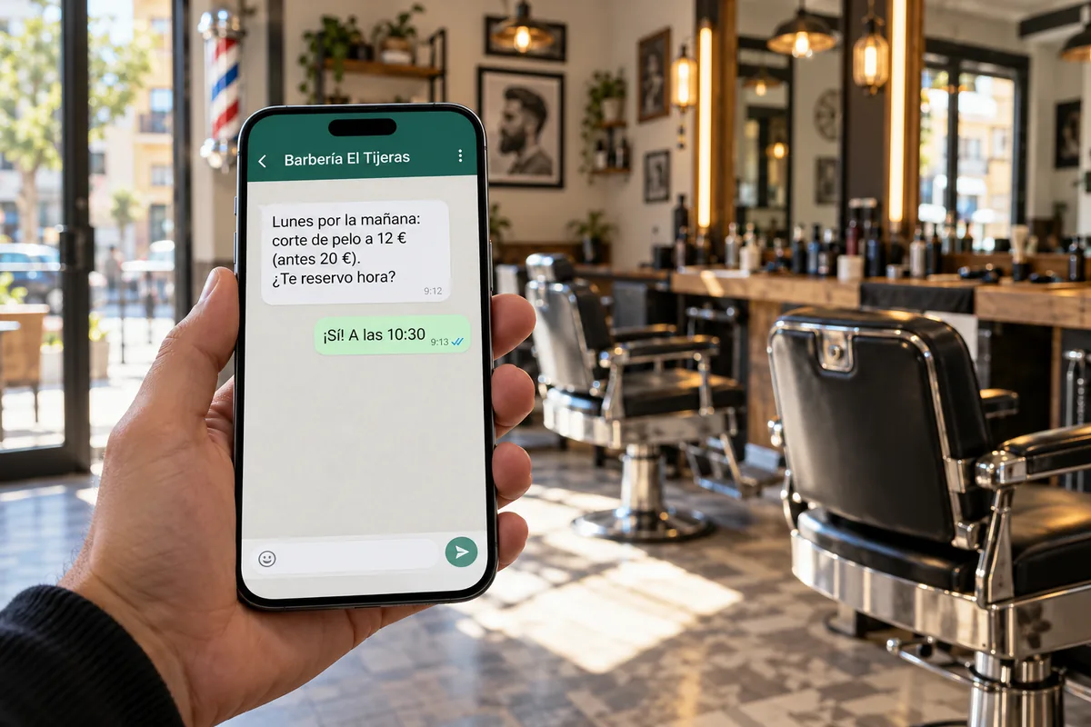 Un cliente responde a una promoción de su barbería por WhatsApp: «¡Sí! A las 10:30»
